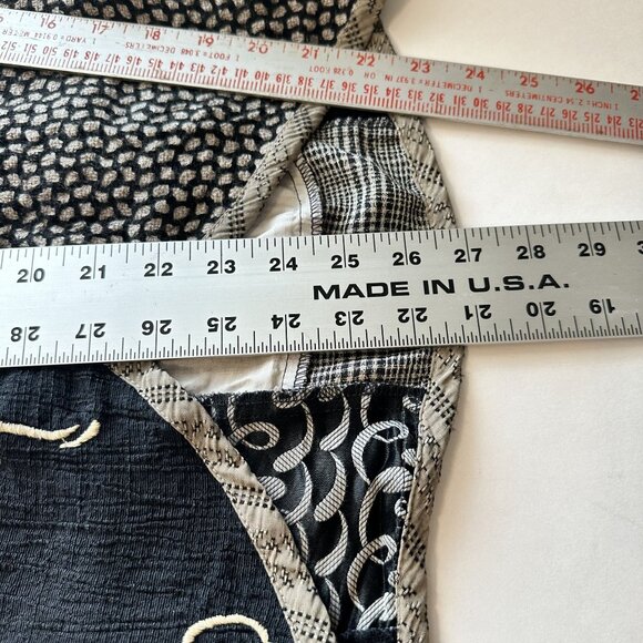 Vtg Womens Patchwork Blouse Asymmetrical Short Sleeve Top By Donna Jessica Black - Picture 6 of 9